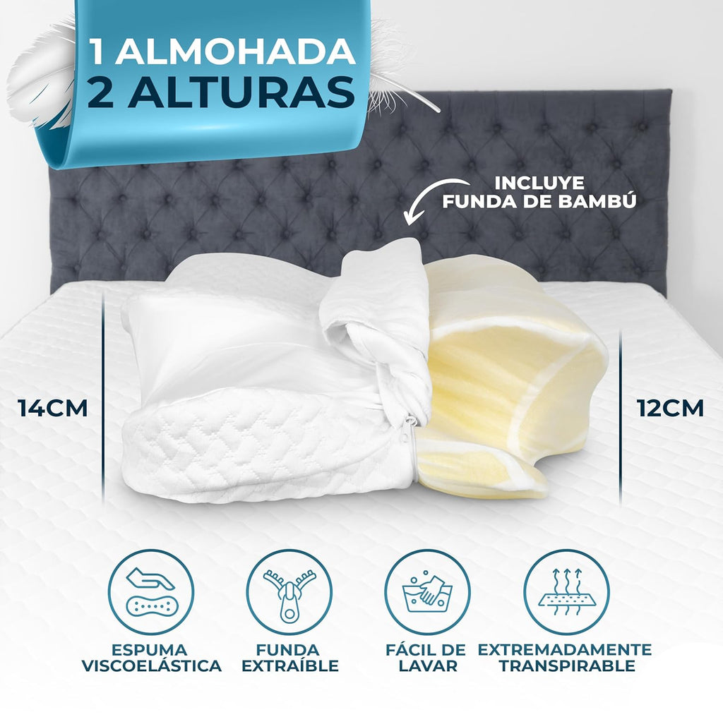 Almohada Ergonómica de Algodón - Suave y Ligera, Ideal para Quienes Duermen de Lado, Boca Arriba o Boca Abajo