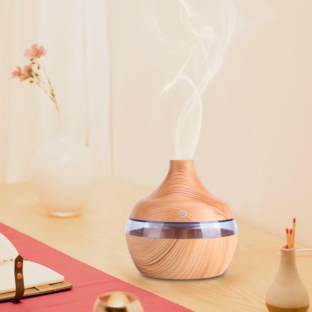 Humidificador Eléctrico de Aromas de Madera - Difusor Ultrasónico de Aceites Esenciales, Neblina Fría y Relajante, Ideal para el Hogar (300 ml)