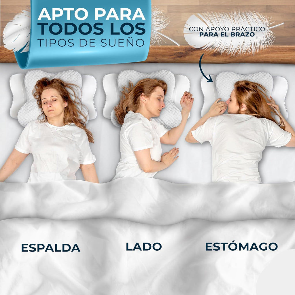 Almohada Ergonómica de Algodón - Suave y Ligera, Ideal para Quienes Duermen de Lado, Boca Arriba o Boca Abajo