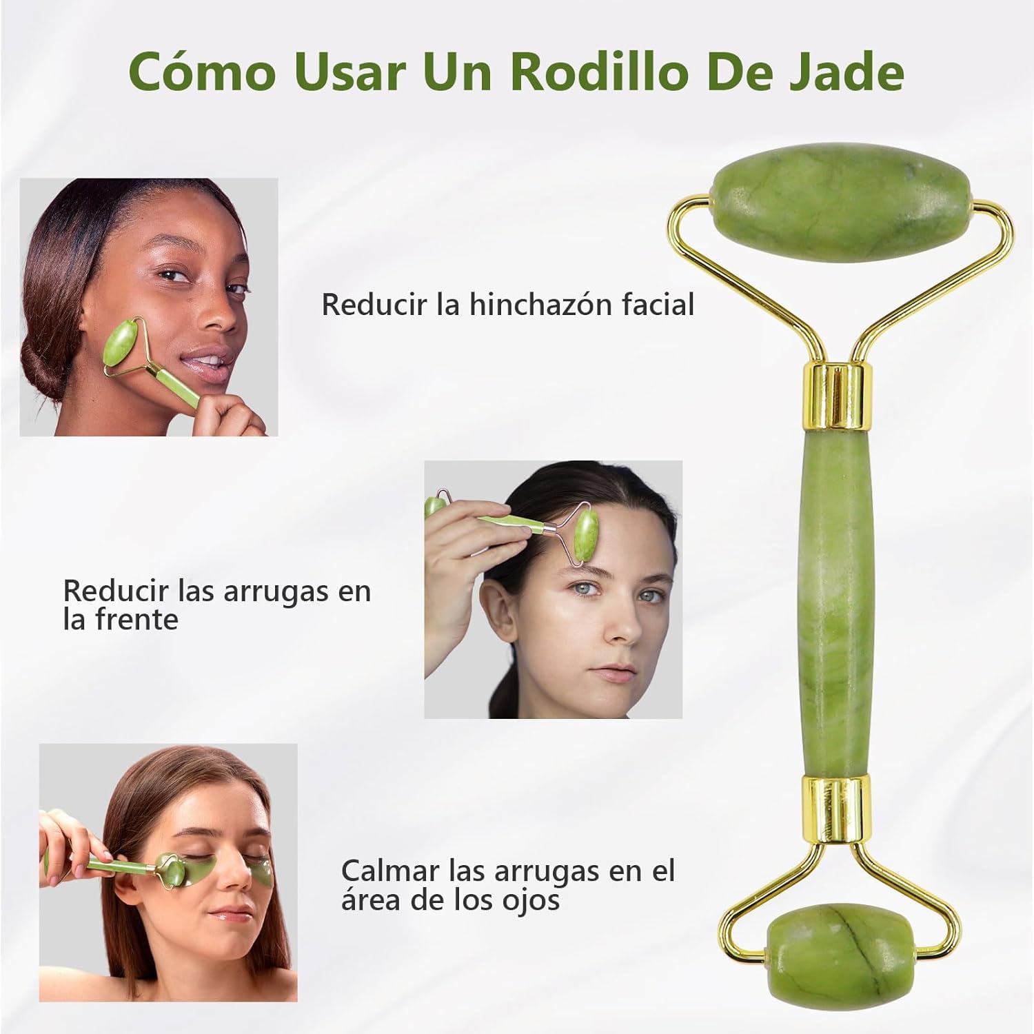 Rodillo Facial y Gua Sha de Jade Natural – Masajeador para Cara, Cuello y Cuerpo, Ideal para Lifting, Cuidado de Ojos y Relajación Spa