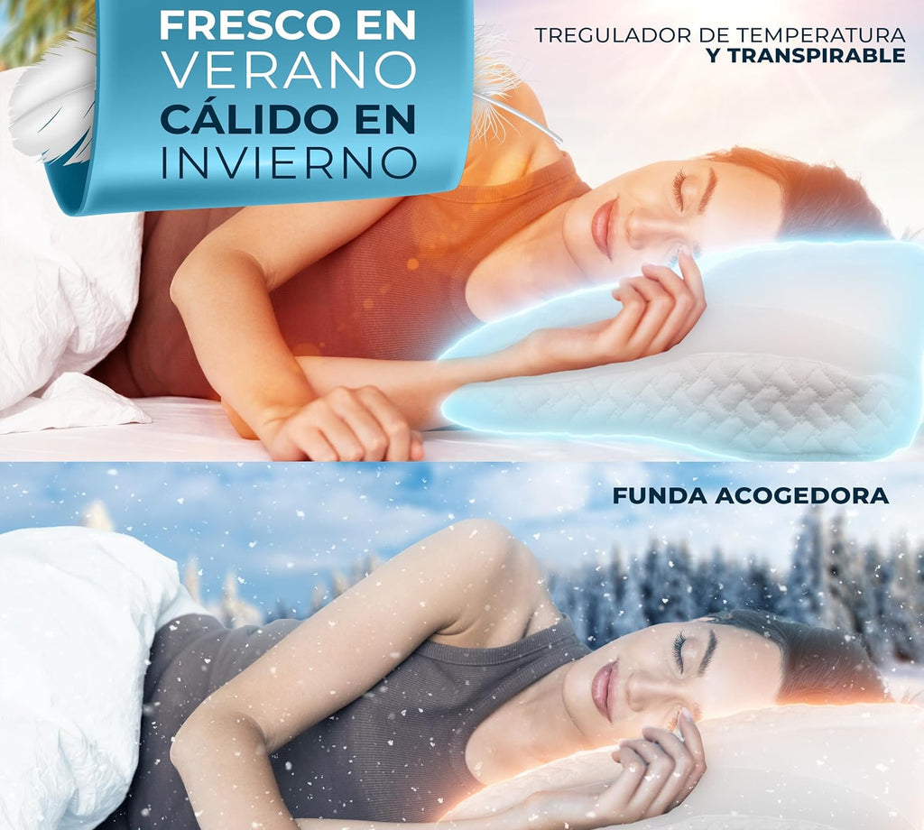 Almohada Ergonómica de Algodón - Suave y Ligera, Ideal para Quienes Duermen de Lado, Boca Arriba o Boca Abajo