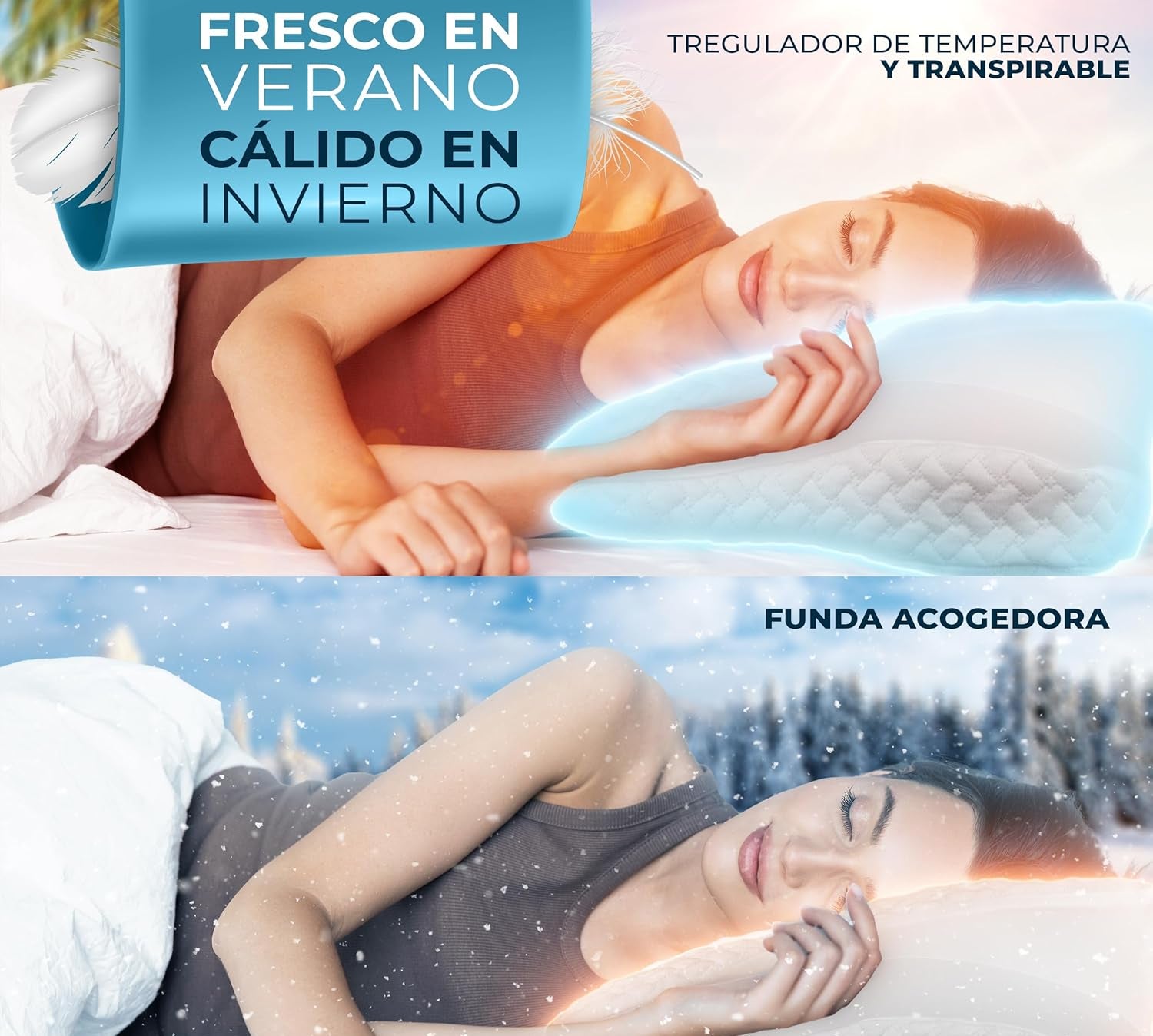 Almohada Ergonómica de Algodón - Suave y Ligera, Ideal para Quienes Duermen de Lado, Boca Arriba o Boca Abajo