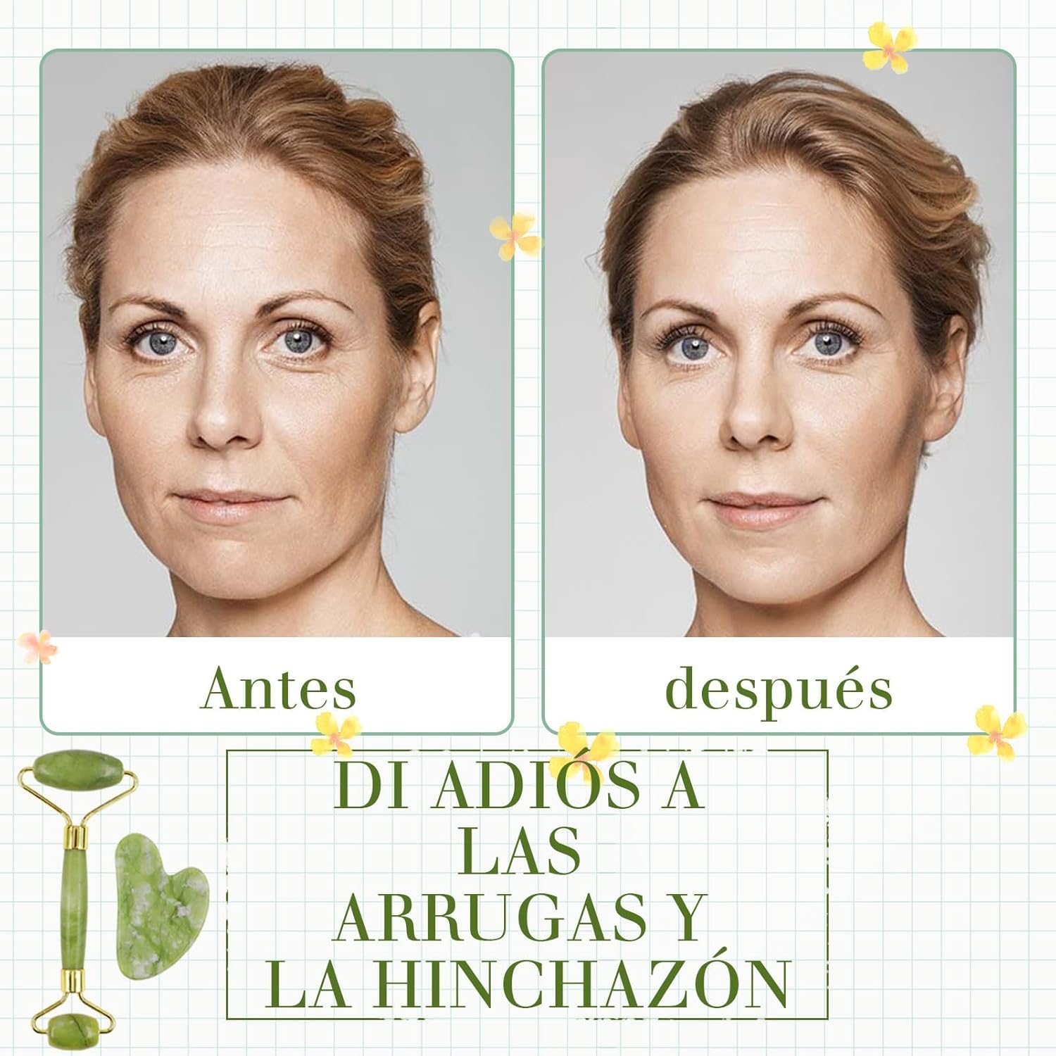 Rodillo Facial y Gua Sha de Jade Natural – Masajeador para Cara, Cuello y Cuerpo, Ideal para Lifting, Cuidado de Ojos y Relajación Spa