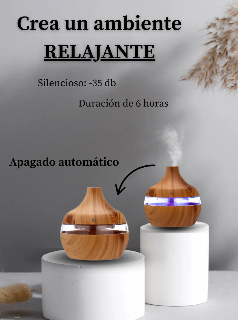 Humidificador Eléctrico de Aromas de Madera - Difusor Ultrasónico de Aceites Esenciales, Neblina Fría y Relajante, Ideal para el Hogar (300 ml)