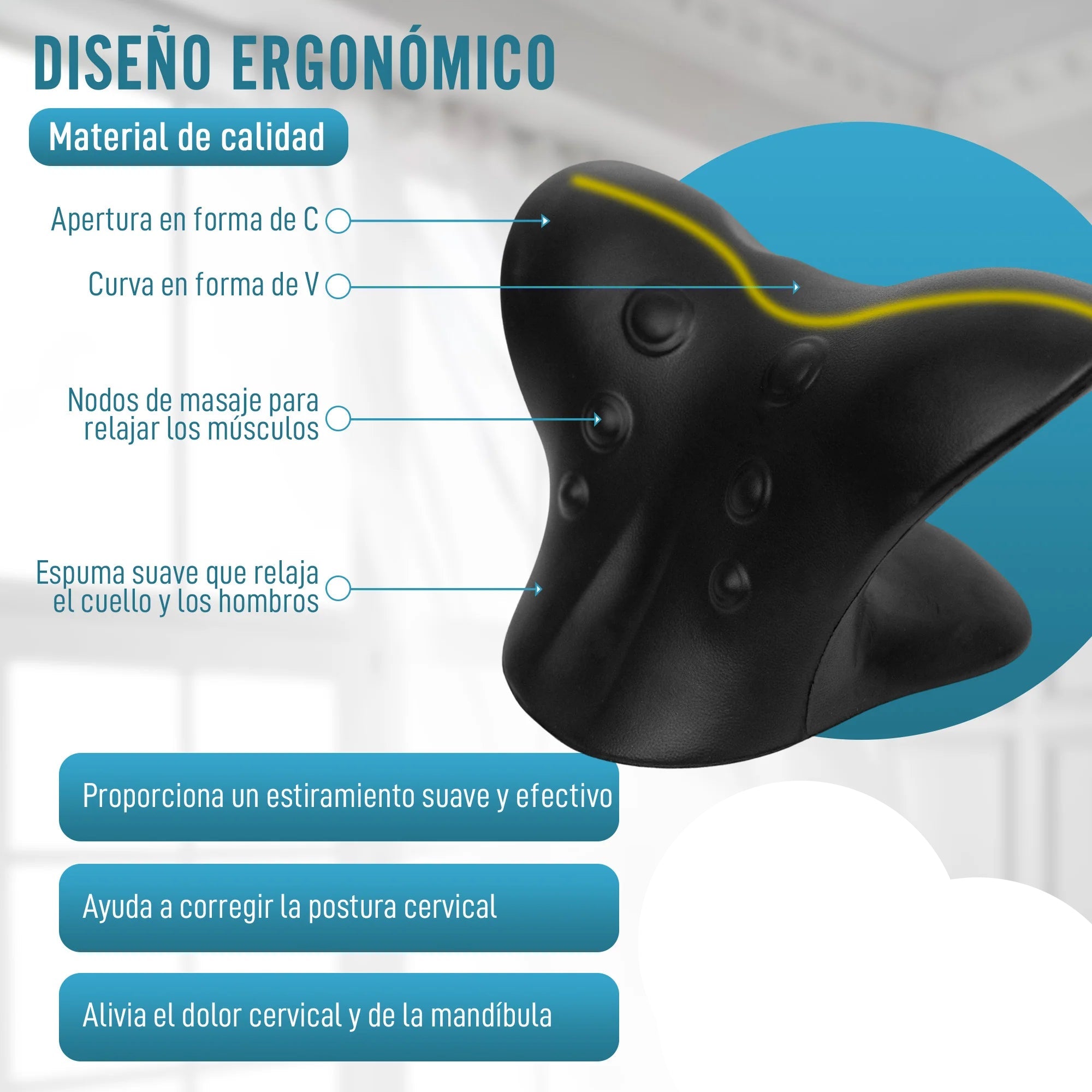 Relajante Cervical y de Hombros Eva – Dispositivo en Forma de C para Tracción Cervical, Alineación de la Columna y Masaje Terapéutico