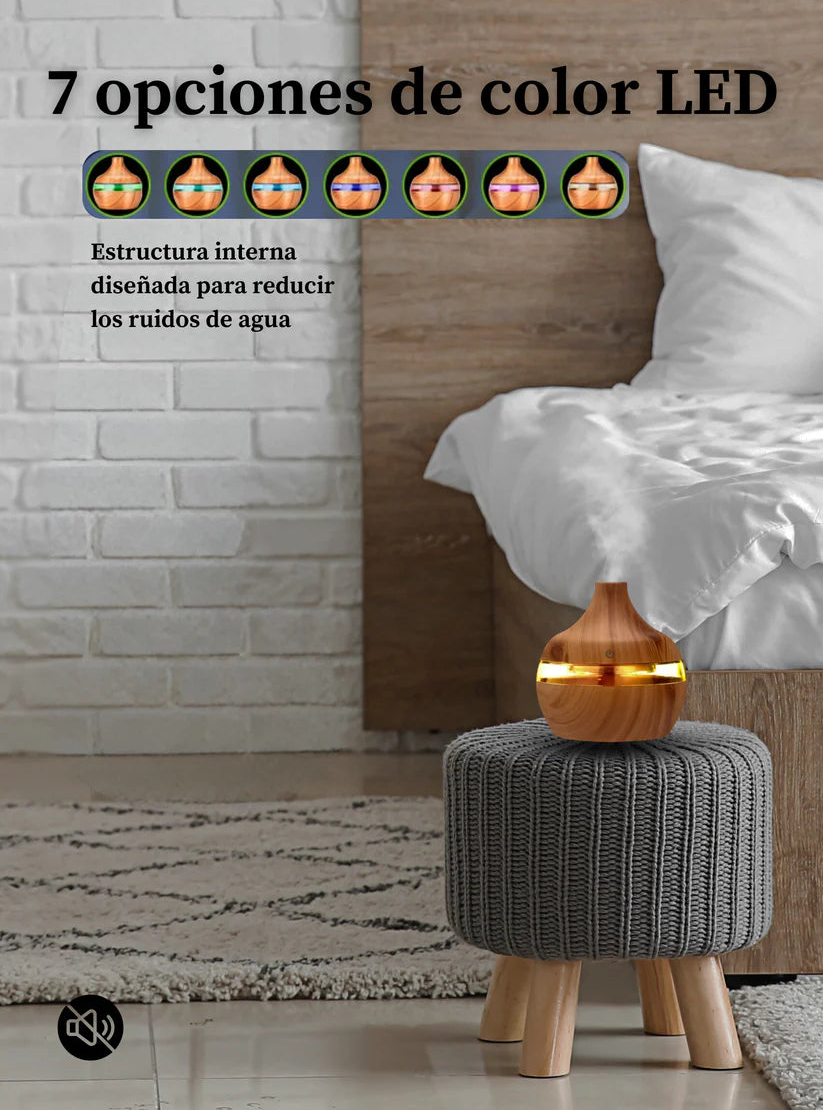 Humidificador Eléctrico de Aromas de Madera - Difusor Ultrasónico de Aceites Esenciales, Neblina Fría y Relajante, Ideal para el Hogar (300 ml)
