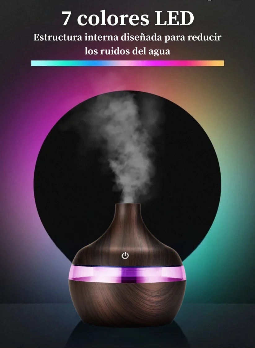 Humidificador Eléctrico de Aromas de Madera - Difusor Ultrasónico de Aceites Esenciales, Neblina Fría y Relajante, Ideal para el Hogar (300 ml)