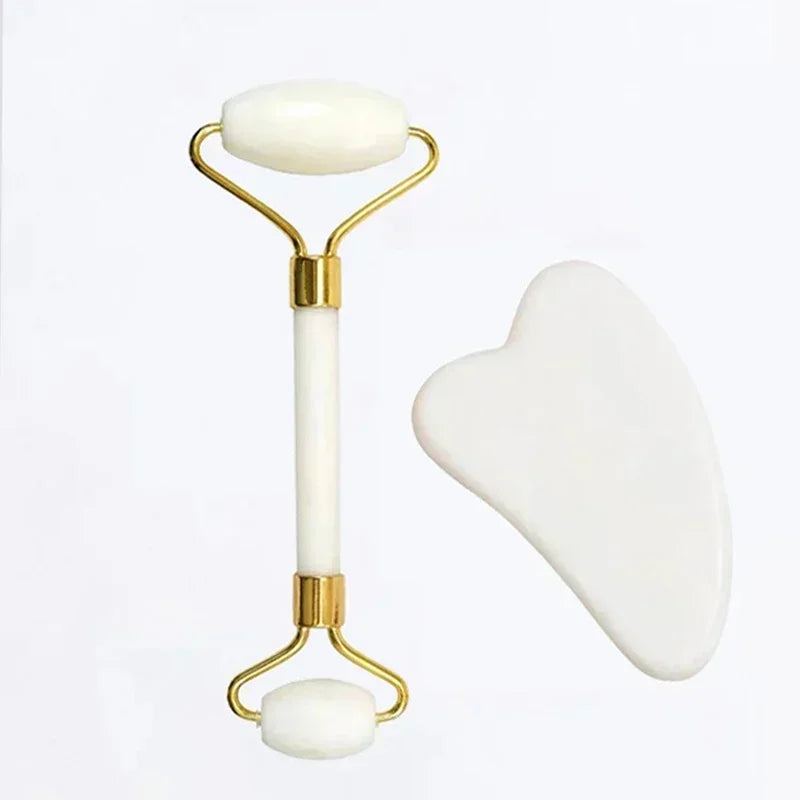 Rodillo Facial y Gua Sha de Jade Natural – Masajeador para Cara, Cuello y Cuerpo, Ideal para Lifting, Cuidado de Ojos y Relajación Spa